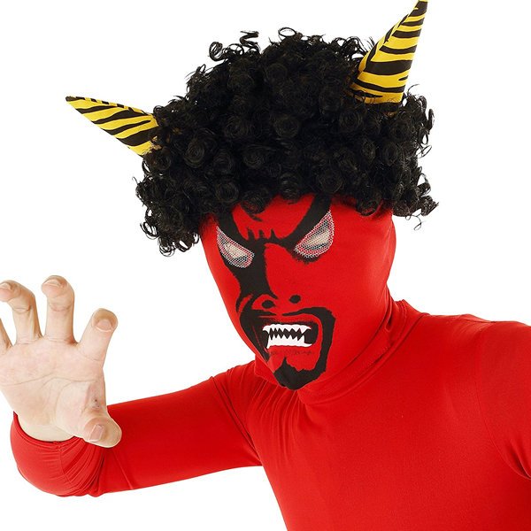 画像2: 大人用　マスク　鬼　角付アフロかつらセット (2)