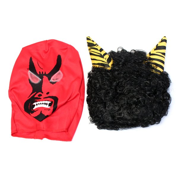 画像5: 大人用　マスク　鬼　角付アフロかつらセット (5)