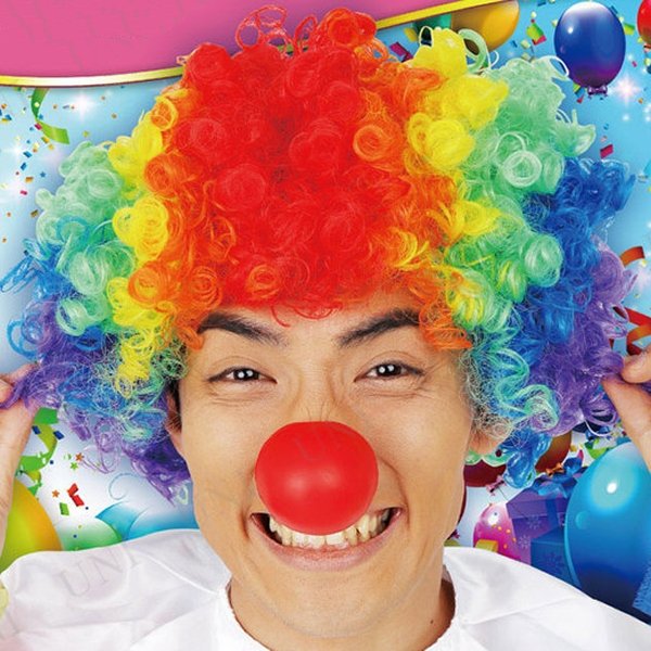 画像2: かつら　アフロヘア　レインボー　赤鼻付き (2)