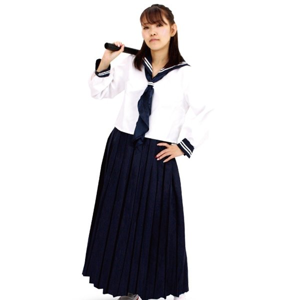 画像1: 大人用　コスプレ　白セーラー服　長袖　ロングスカート　スカーフ2色セット (1)