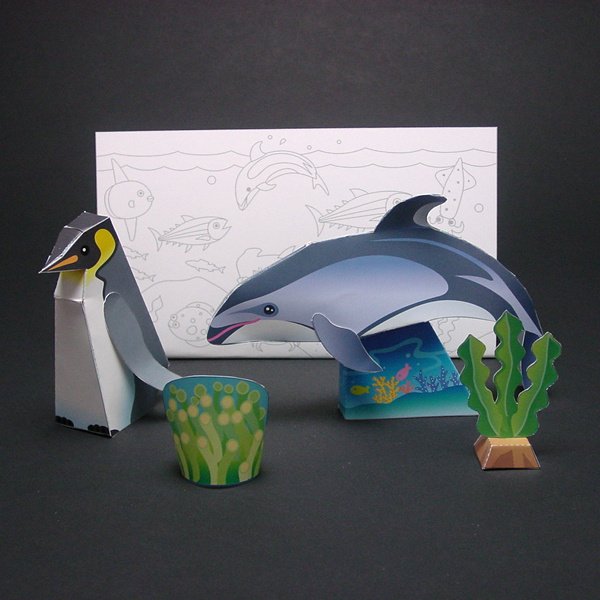 画像2: ペーパークラフト　オウサマペンギン＆カマイルカ (2)