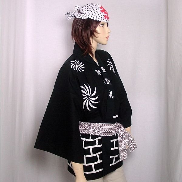 画像3: 大人用 ハッピ 祭 煉瓦柄 帯・鉢巻き付 (3)