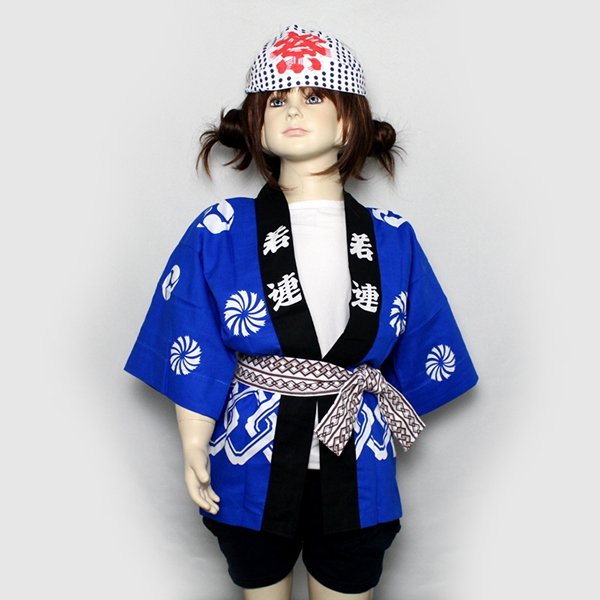 画像2: 子供ハッピ 祭 吉原柄 帯・鉢巻き付 (2)