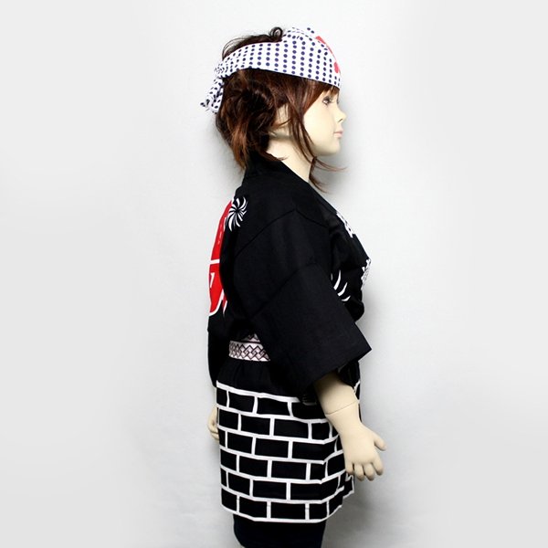 画像4: 子供ハッピ 祭 煉瓦柄 帯・鉢巻き付 (4)